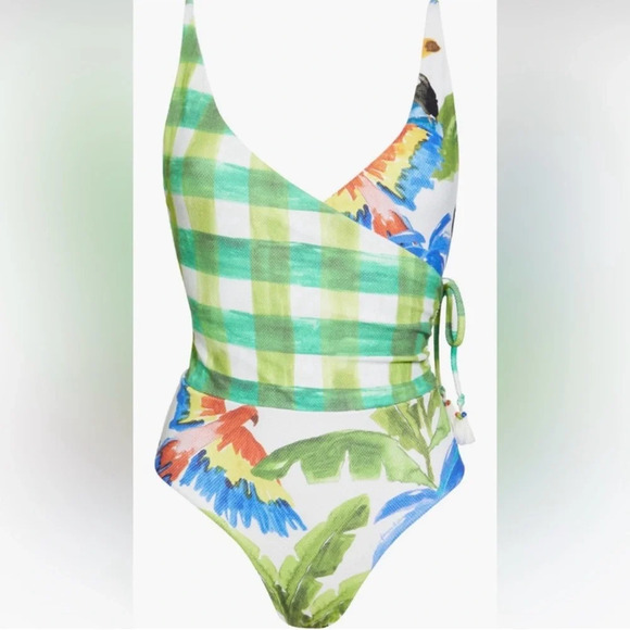 Farm Rio Tropical Fresh Faux Wrap One-Piece Swimsuit, Size large, $195 - Picture 4 of 10